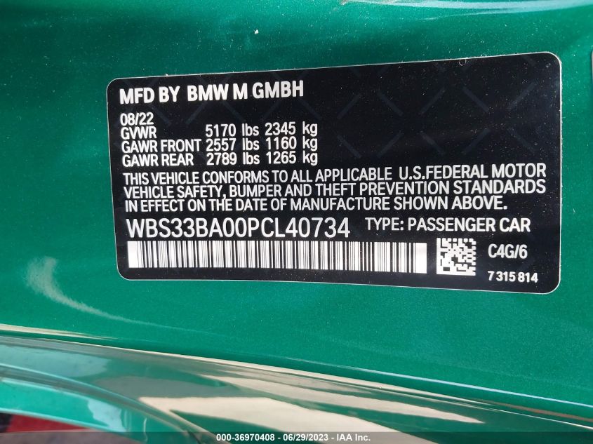 BMW M4 2023 UNKNOWN VIN : WBS33BA00PCL40734
